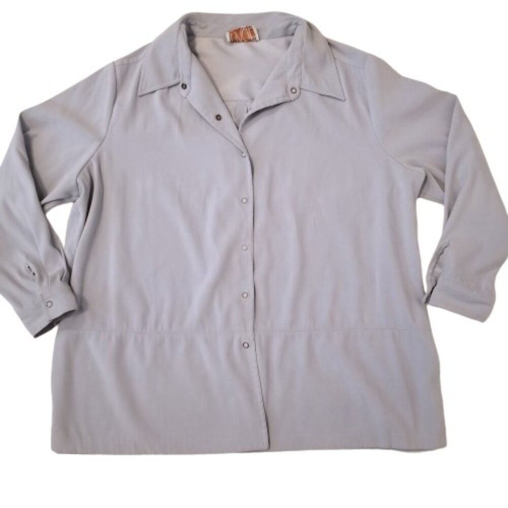 Image Vintage Button up Top Baby Blue/Periwinkle Long Sleeve Side Slits Women XL